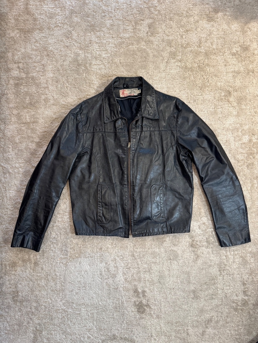 Jean Pierre Genuine Leather Black Jacket Size 38 Made in Argentina